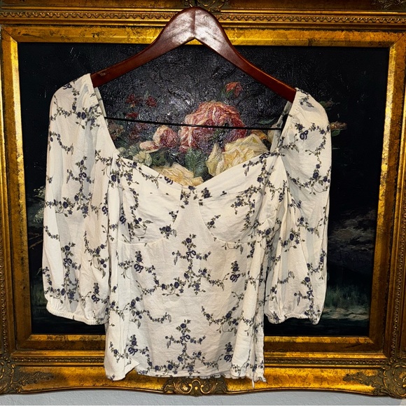 Reformation Ditsy Floral Smocked Sweetheart Puff Sleeve Top Size 12 Used - Picture 2 of 7